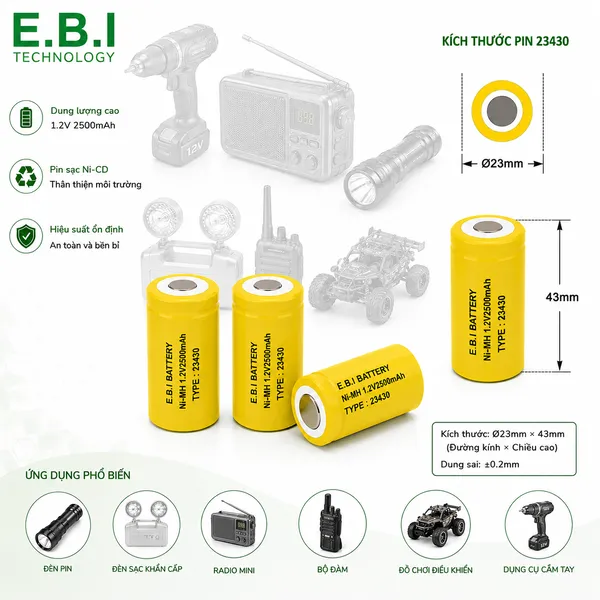 PIN SẠC Ni-CD 1.2V2500mAh 23430