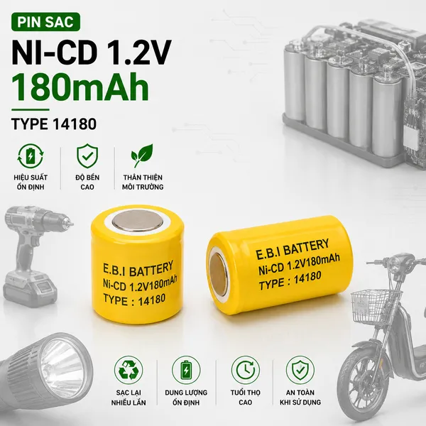 PIN SẠC Ni-CD 1.2V180mAh  14180