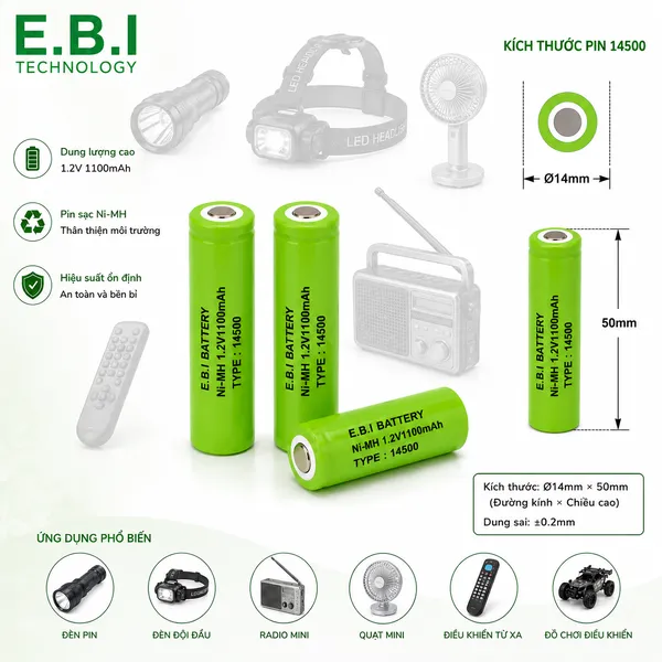 PIN SẠC Ni-MH 1.2V1100mAh 14500