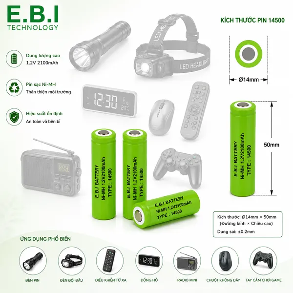 PIN SẠC Ni-MH 1.2V2100mAh 14500