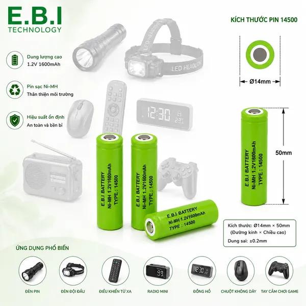 PIN SẠC Ni-MH 1.2V1600mAh 14500